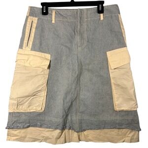 DKNY Pure Utility Blue Denim Skirt‎ With Cream Accents Streetwear Y2K Trendy 12